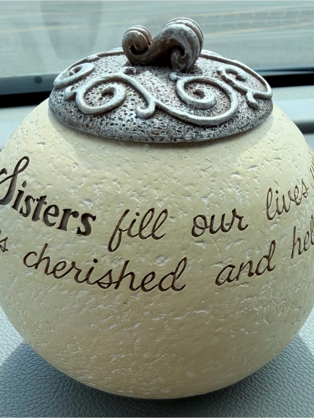 Cream Sentimental Sisters Keepsake Jar with Ornate Silver Lid